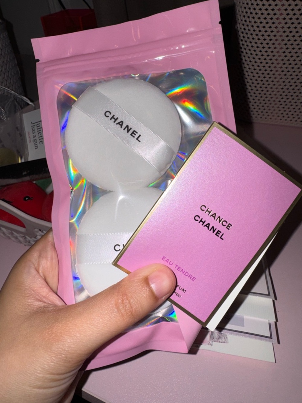 Chanel Chance Eau Tendre Pink Sample plus reusable face puff